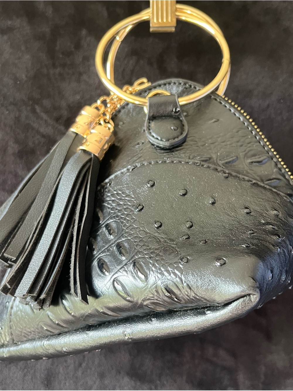 LE MIEL PVC Ostrich Embossed Triangle Mini-Purse